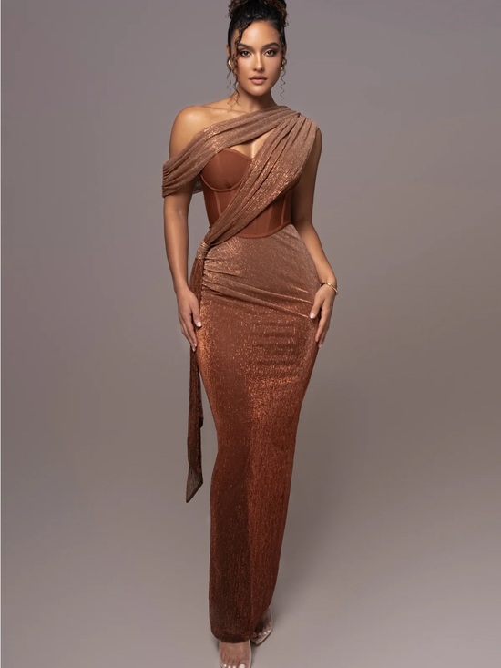 JLUXLABEL Dresses & Skirts - JLUXLABEL GOLD CELESTINA DRAPED MAXI DRESS
